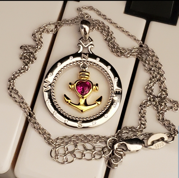 D4 NEW Sterling Ruby Compass Anchor Necklace - Picture 3 of 11